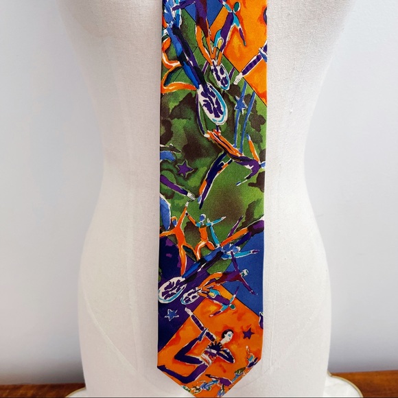 Cirque Du Soleil Orange Blue 1987 Premiere Mens Silk Tie Colorful - Picture 7 of 13